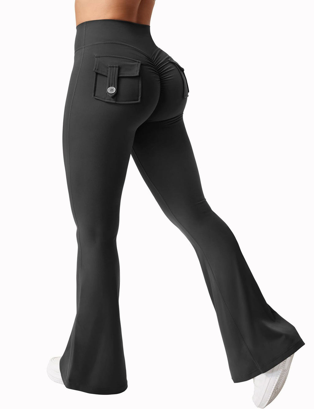 Women's High-Waisted Cargo Flare Workout Leggings with Pockets - Image 9