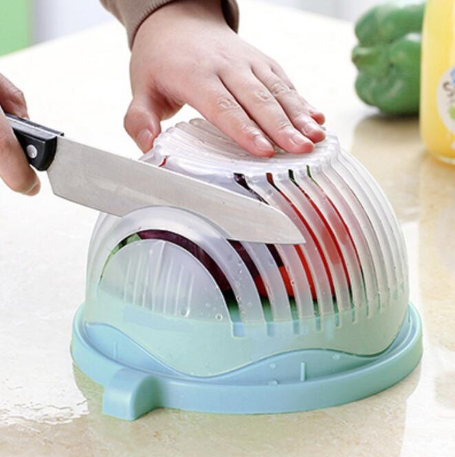 Modern Salad Cutter Bowl - 20cm Functional Kitchen Tool, Green/White
