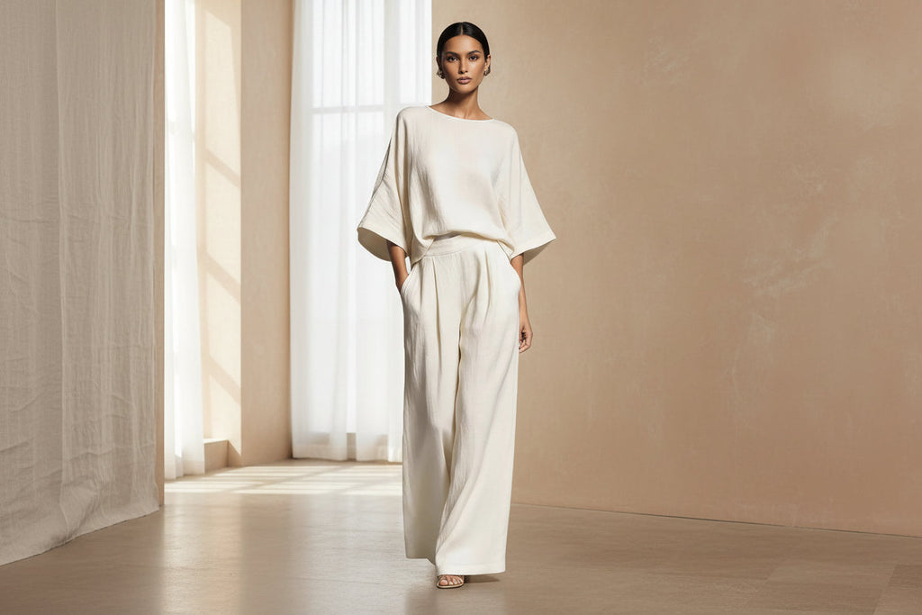 Women's Flared Sleeve Linen Two Piece Set Casual Outfit - Image 2