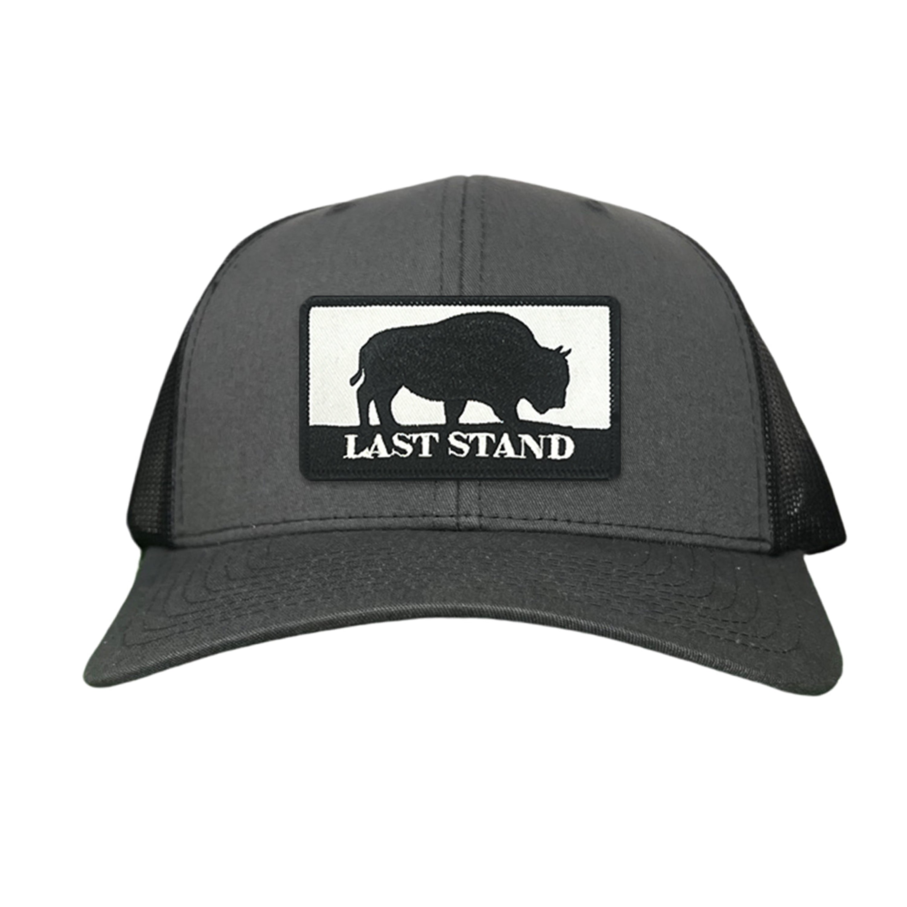 Last Stand Original Bison Logo Mesh Snapback Cap - Black and White