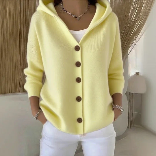 Women’s Button-Down Hoodie Cardigan Sweater Coat - Relaxed Knit