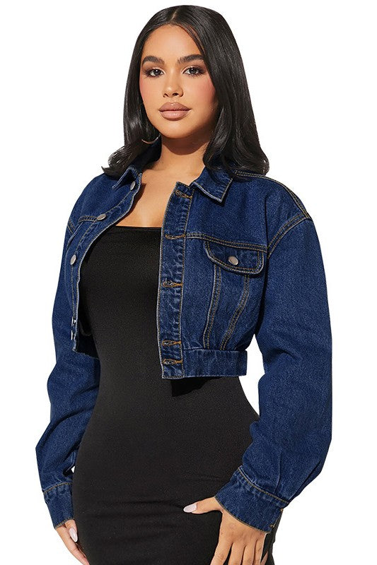Women's Cropped Denim Jacket Classic Button Down Jean Outerwear