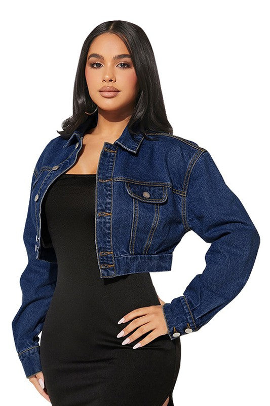 Women's Cropped Denim Jacket Classic Button Down Jean Outerwear