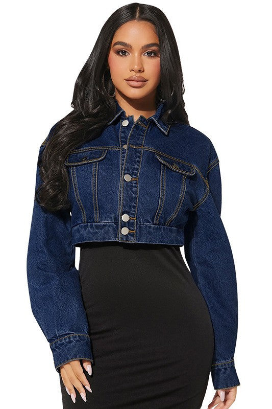 Women's Cropped Denim Jacket Classic Button Down Jean Outerwear