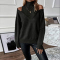 Women's Off-Shoulder Turtleneck Long Sleeve Knit Sweater - Image 9