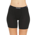 Women's minimalist Merino Wool micro boxer briefs in black, featuring a mid-rise fitted silhouette.