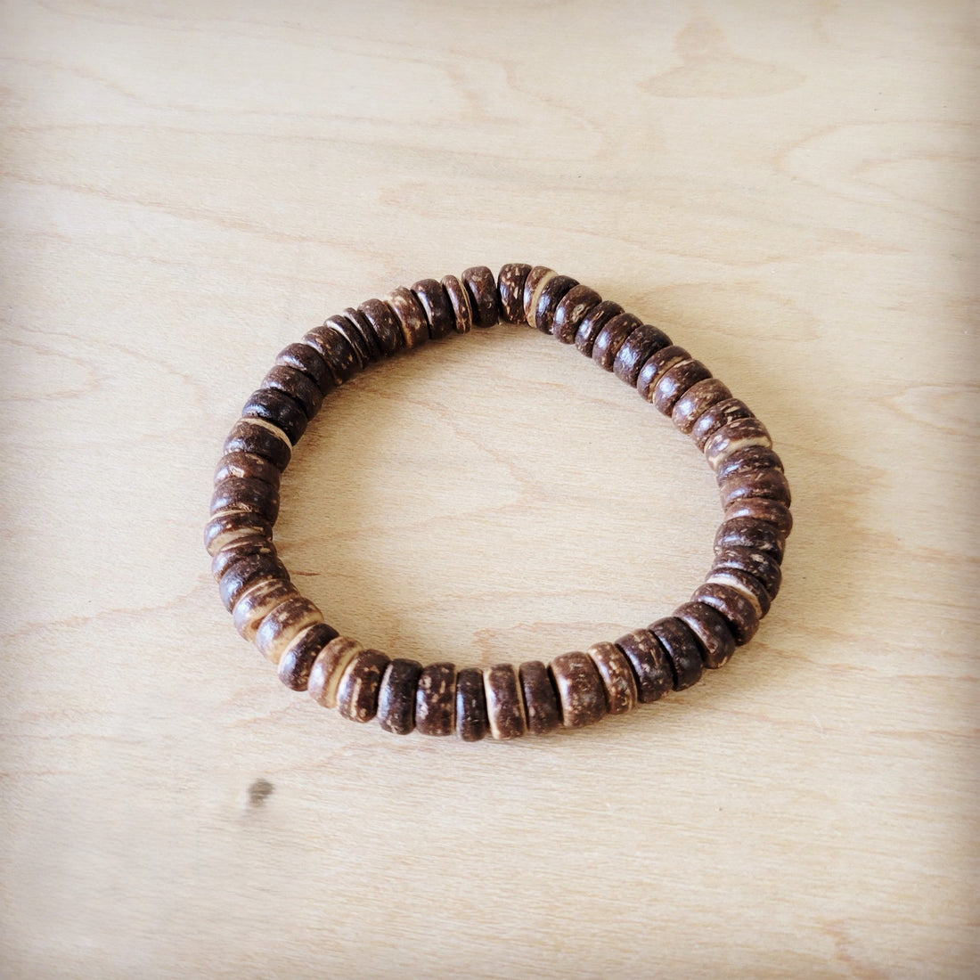 Wood Disc Beaded Stretch Bracelet