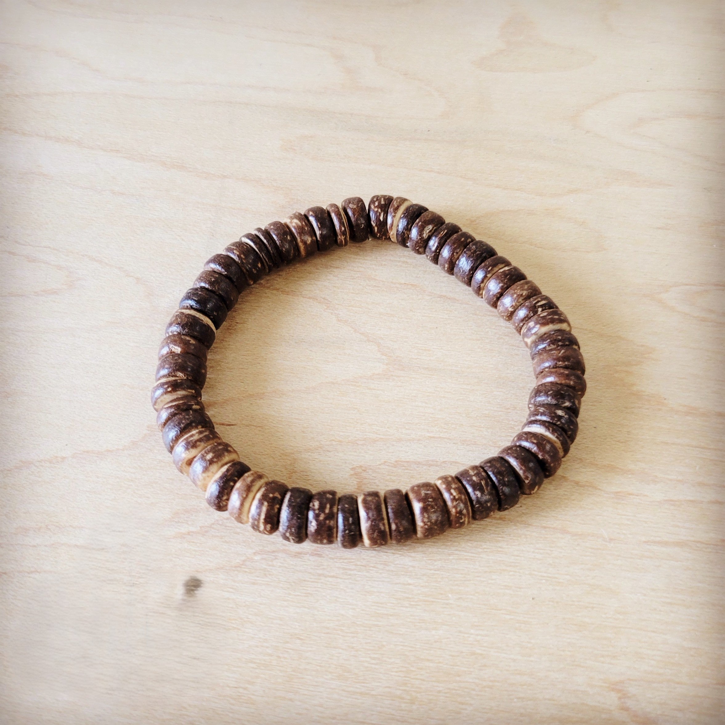 Wood Disc Beaded Stretch Bracelet