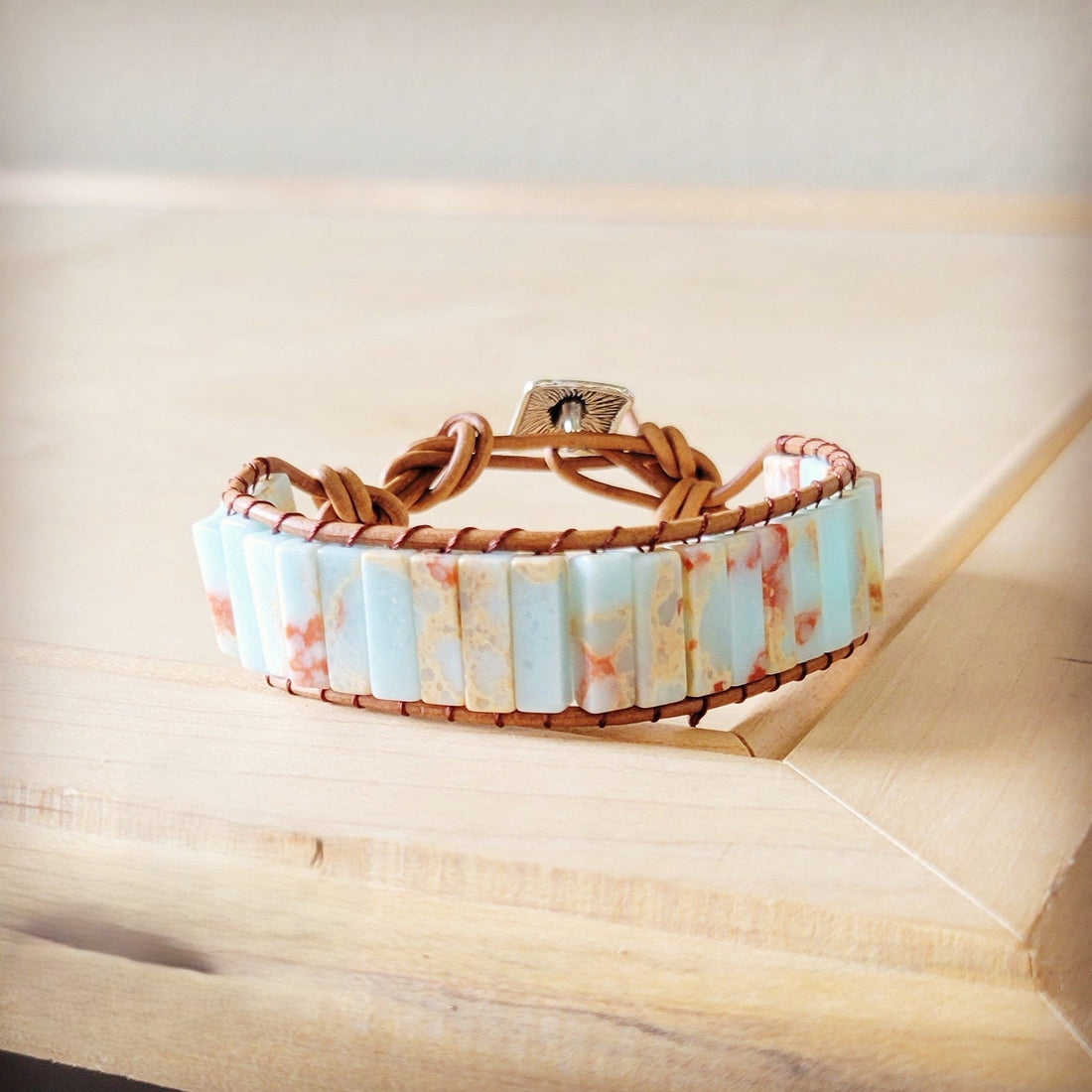 Woven Aqua Terra Jasper Beaded Bracelet