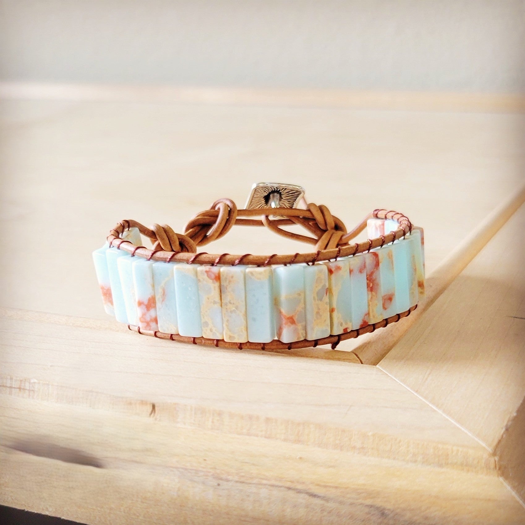 Woven Aqua Terra Jasper Beaded Bracelet
