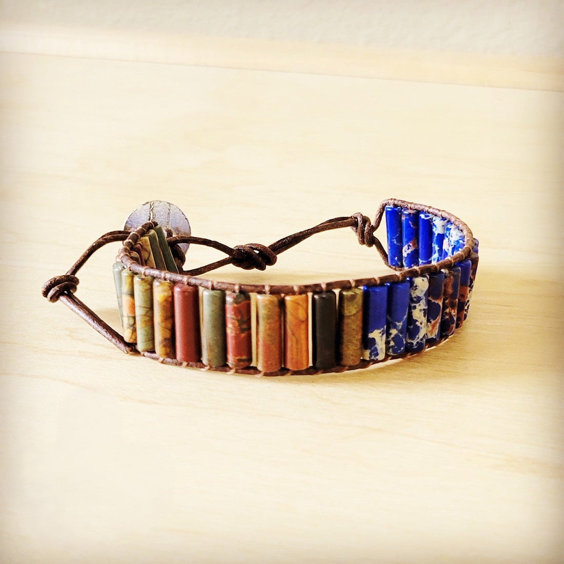 Woven Picasso Jasper & Lapis Beaded Bracelet