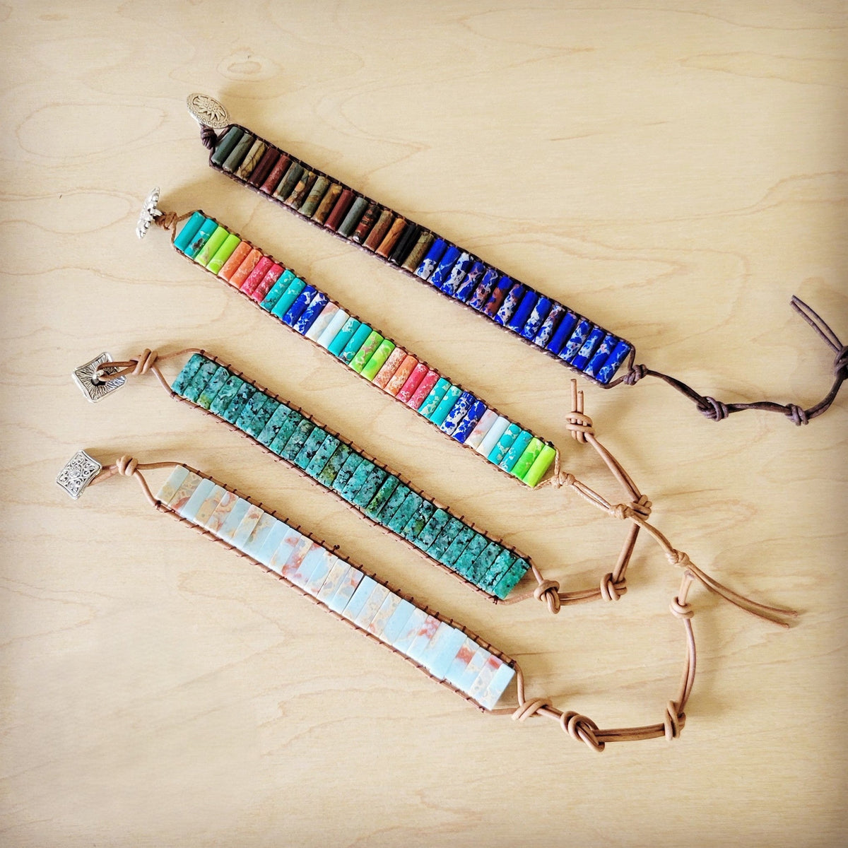 Woven Aqua Terra Jasper Beaded Bracelet