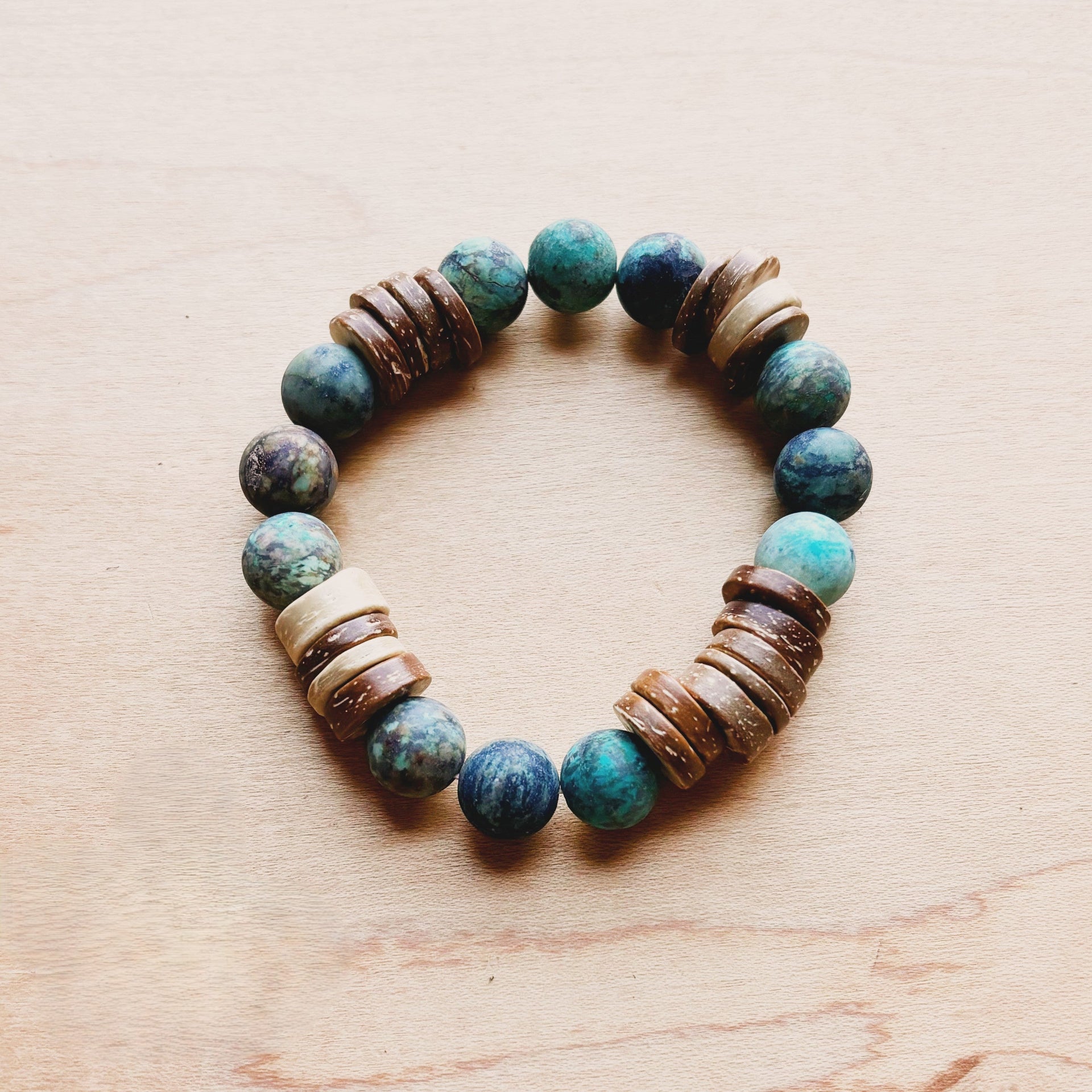 Frosted African Turquoise and Wood Stretch Bracelet (808x)