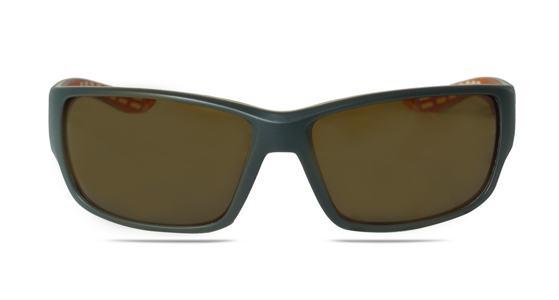 A pair of Yosemite sunglasses featuring a dark gray-brown frame with an orange interior and brown polarized lenses.