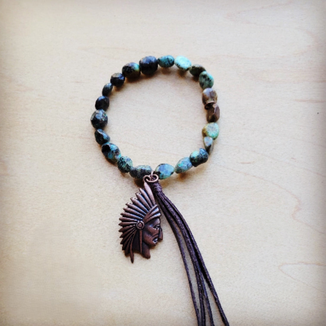 **Natural Turquoise Stretch Bracelet w/ Indian Charm 809u