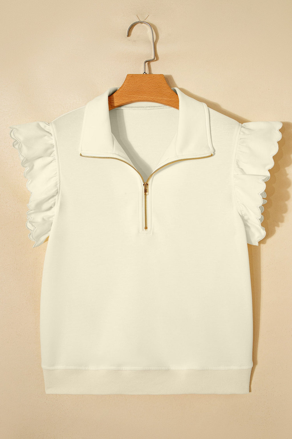 Juniper Ruffled Short Sleeve Blouse in Off-White and Cream