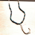 **Frosted African Turquoise Necklace Wood Beads Leather Tassel 257z