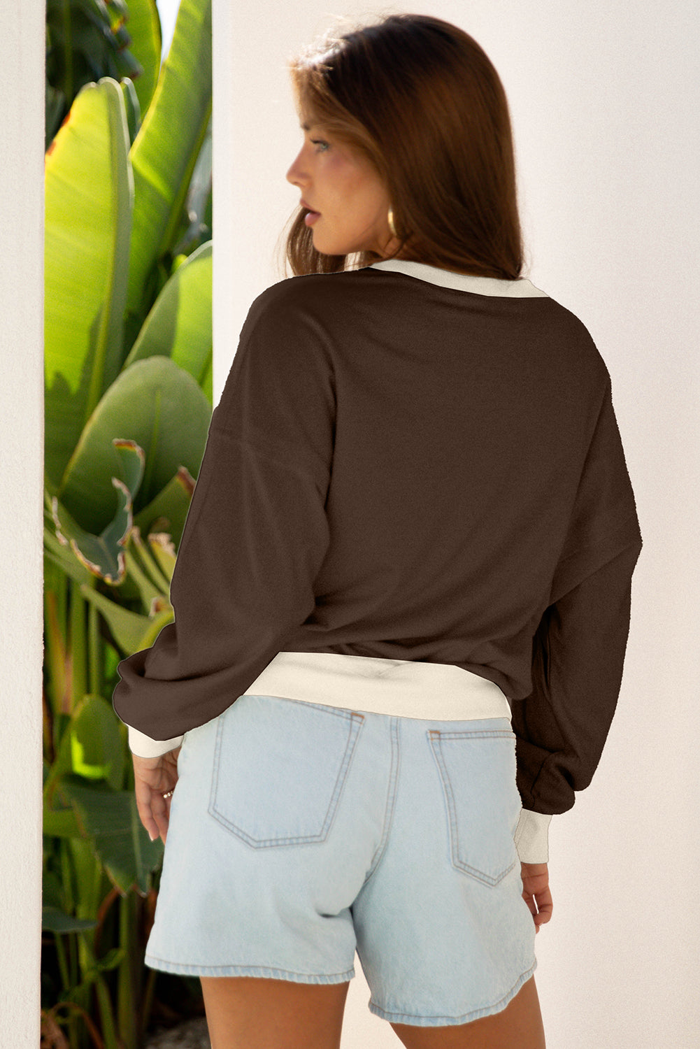 Flower Patchwork Raw Edge Drop Shoulder Top
