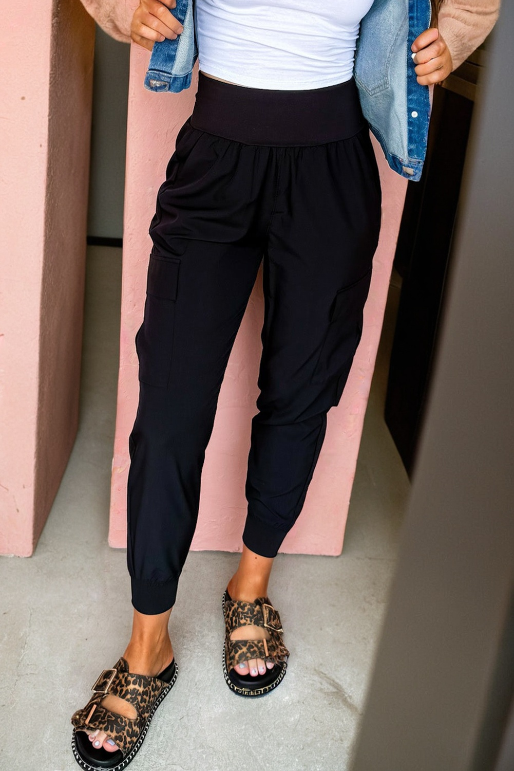 Camel Elastic High Waist Pocketed Cargo Jogger Pants