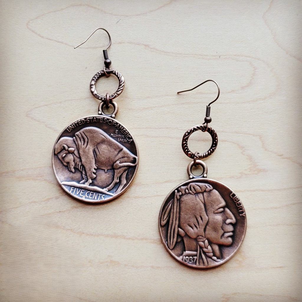 Copper Buffalo Head Earrings - Handmade