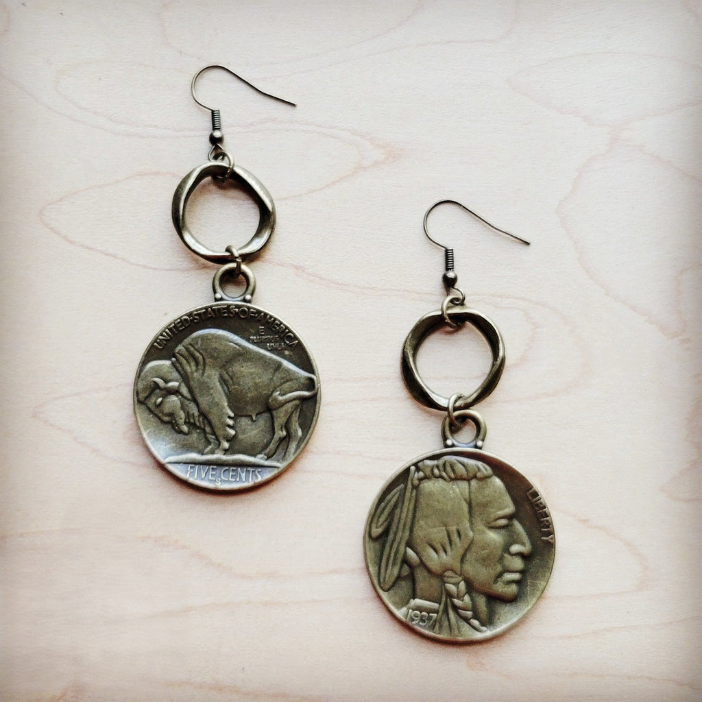 Antique Gold Buffalo Head Earrings