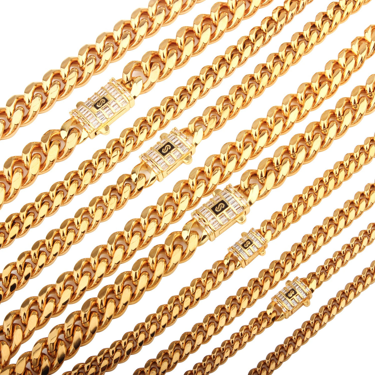 Mens Stainless Steel Necklace With An Encrypted Zircon Diamond Clasp