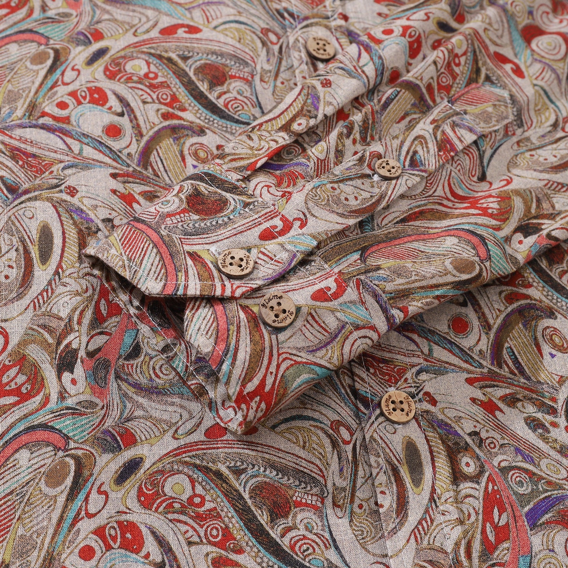 Men's Geometric Long Sleeve Button-Down Aloha Shirt in Beige