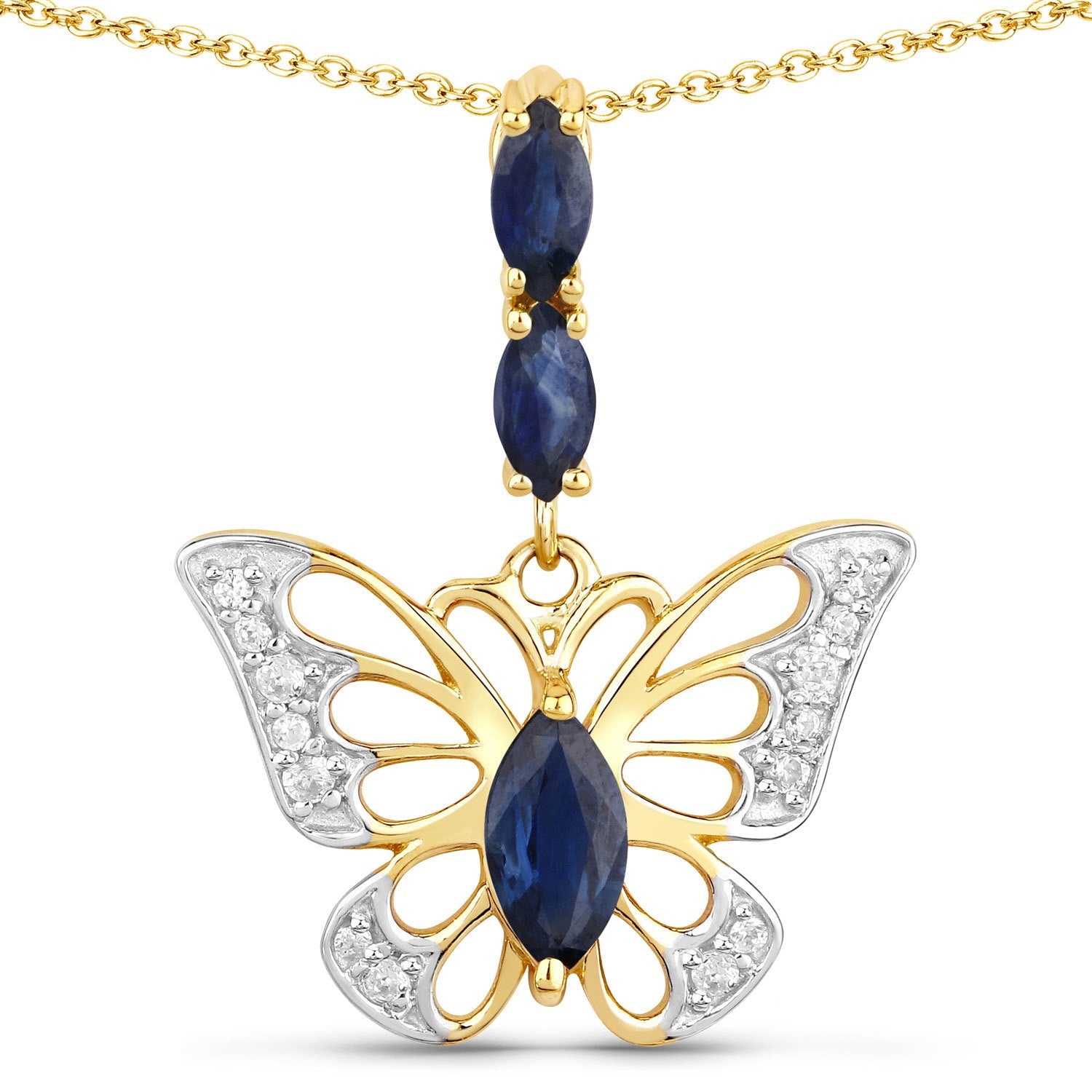 0.92 Carat Genuine Blue Sapphire and White Zircon .925 Sterling Silver Pendant