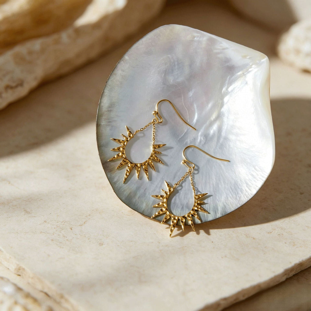 Stainless Steel Hammered-Surface Sun Tassel Earrings