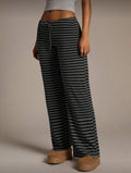 Women's Striped Wide Leg Flare Casual Pants Mid Rise Drawstring - Image 6