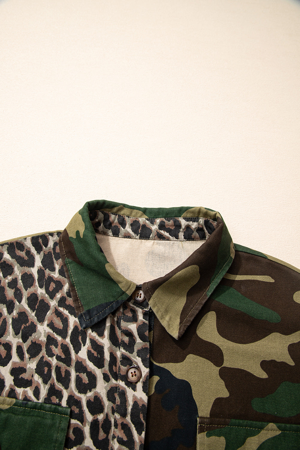 Women's Leopard Camo Patchwork Oversized Button-Up Shacket