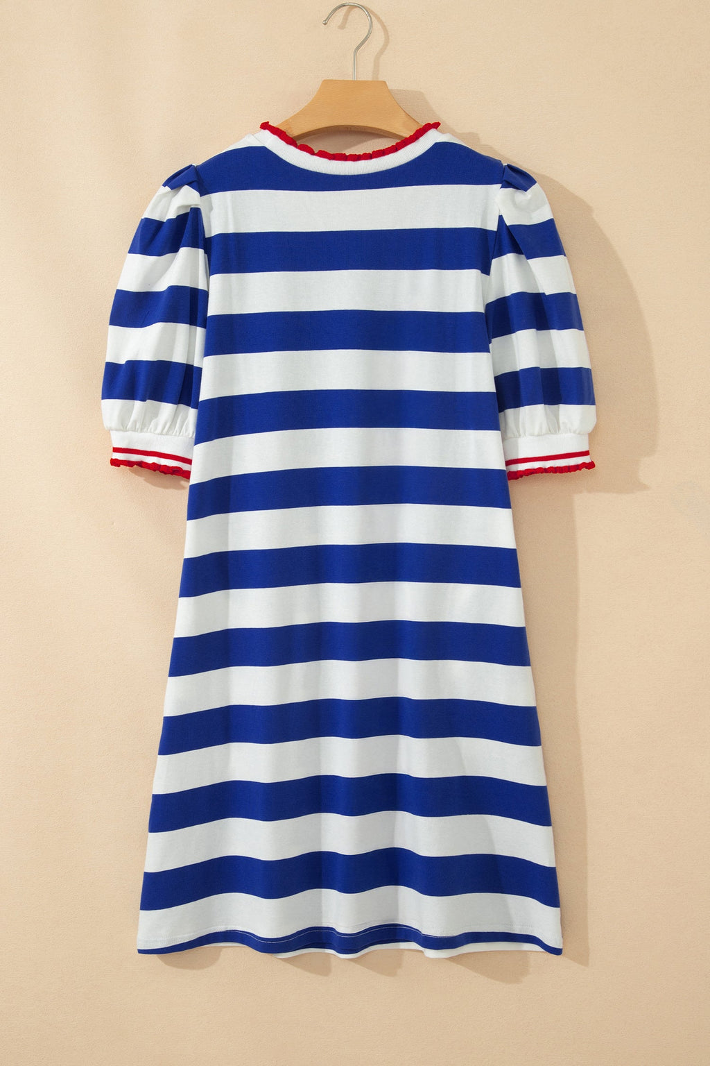 Stripe Contrast Trim Puff Sleeve Mini Dress