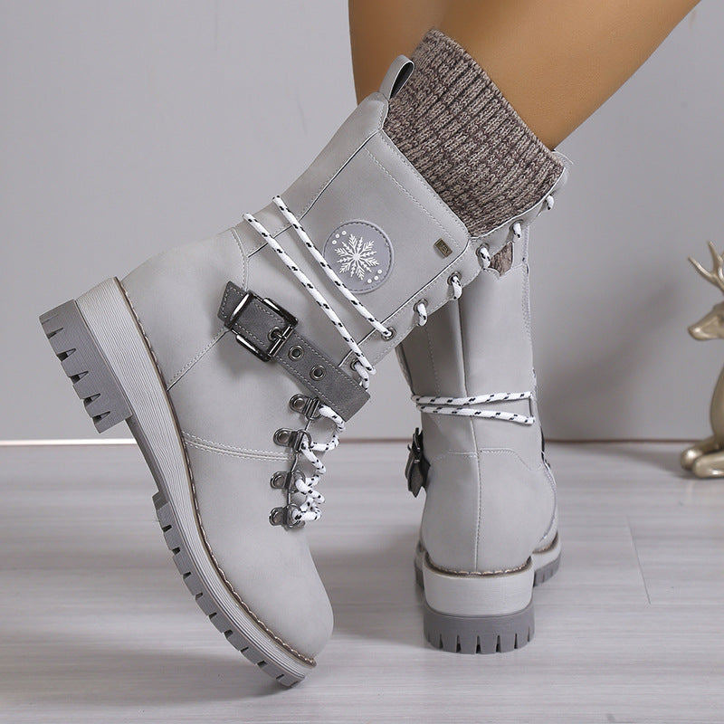 Women's High-Top Fur-Lined Snow Boots with Buckle Strap - Image 3