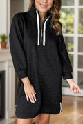 Textured Zip Front Mini Dress Modern Long Sleeve Knit
