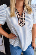 Plus Size Leopard Bubble Sleeve Blouse
