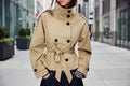 Women's Short Trench Coat with Lace-Up Waist Detail - Image 2