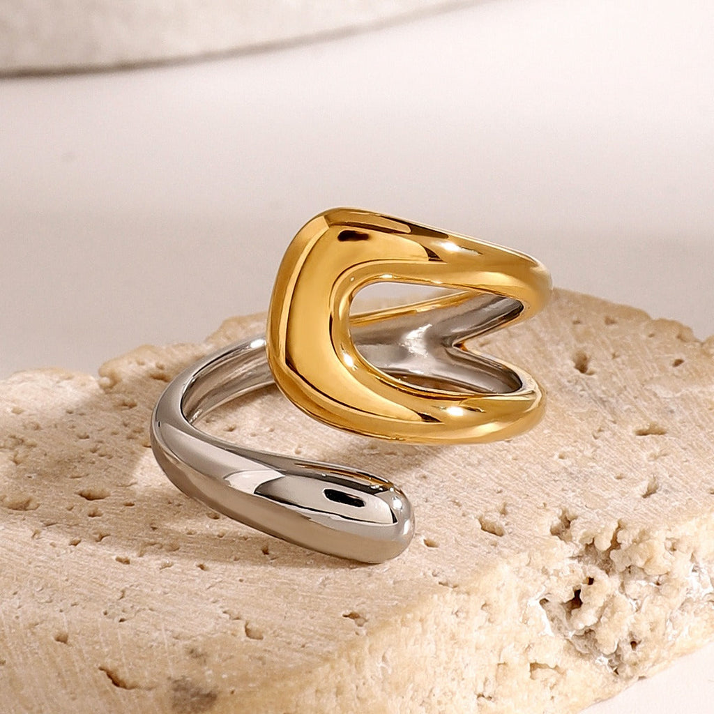 18K gold geometric shape with gold and silver color matching design high-end earrings, bracelets and rings set