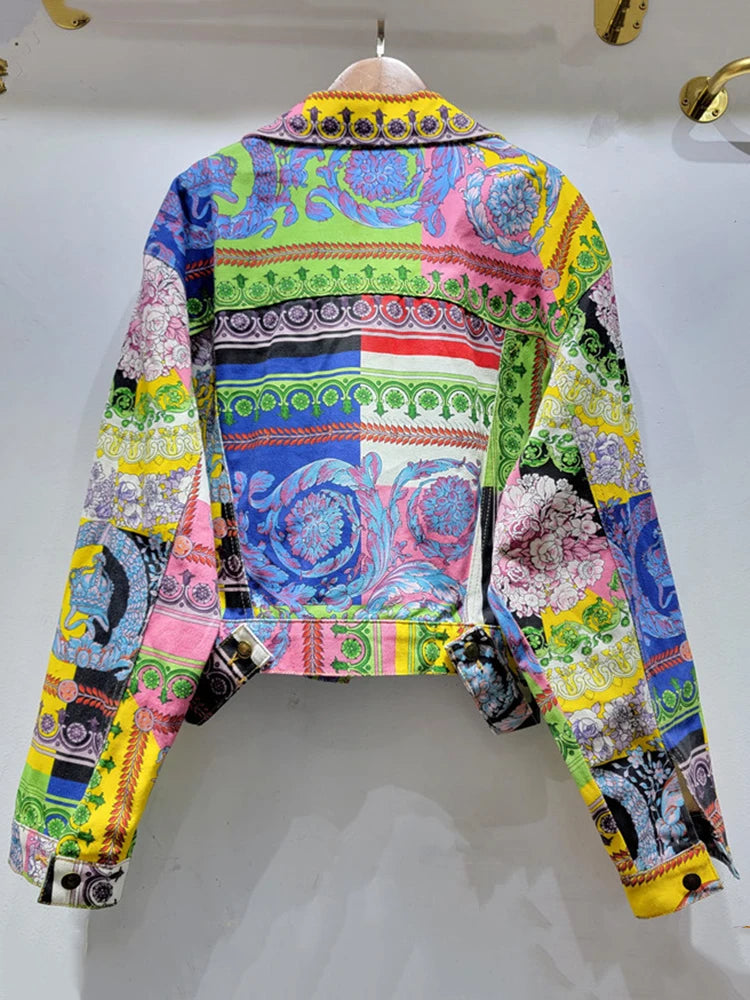 Women's Retro Floral Denim Jacket Harajuku Inspired Streetwear - Image 2