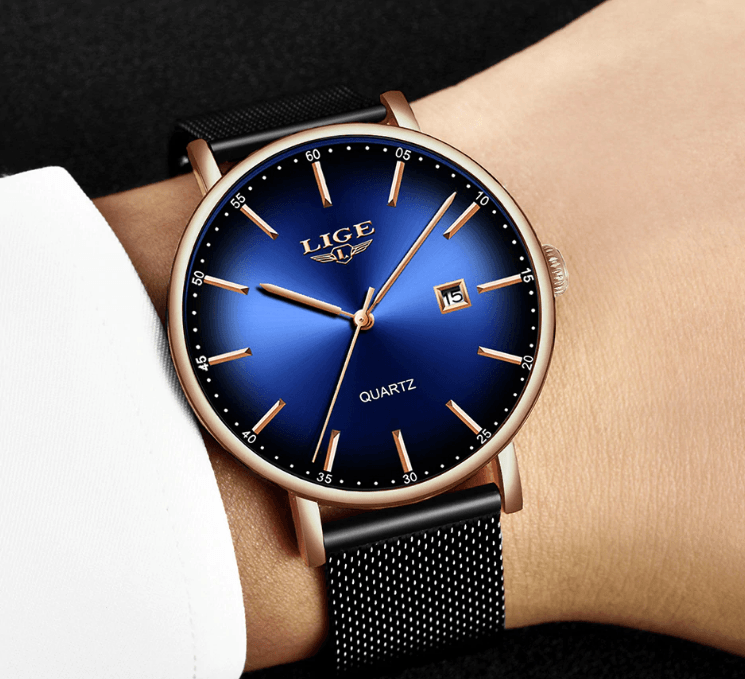 LIGE Men's Elegant Stainless Steel Dress Watch with Date Display