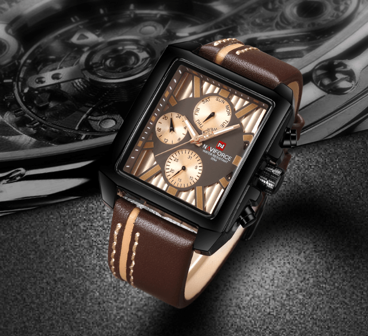 Men's Retro Waterproof Chronograph Watch with Genuine Leather Strap