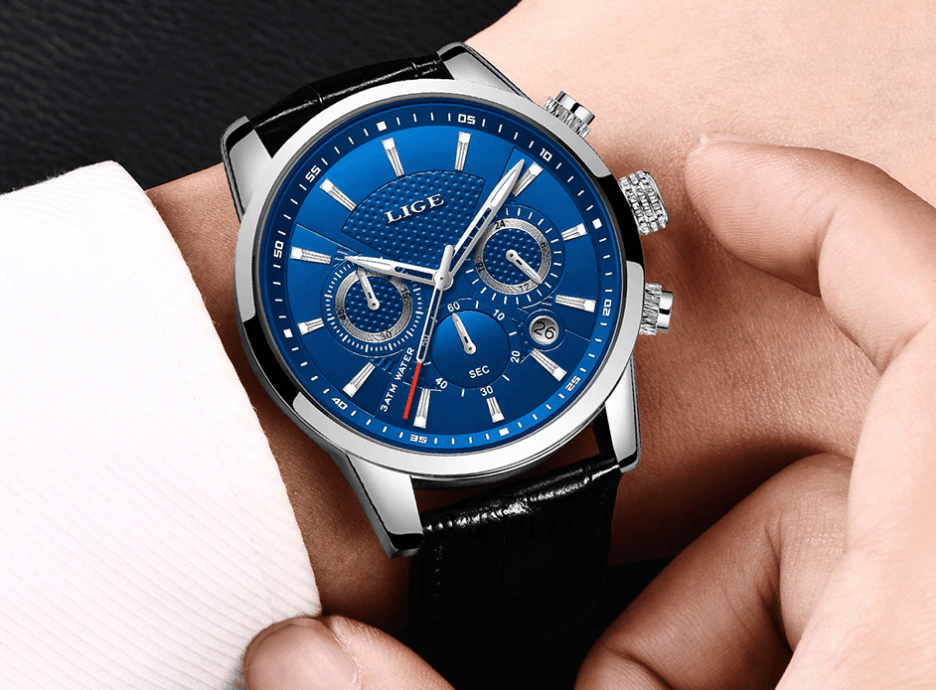 Men's Waterproof Chronograph Sport Watch with Leather Strap