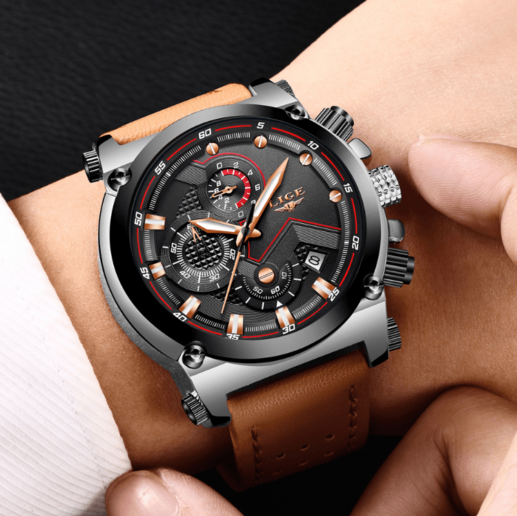 Modern Waterproof Quartz Watch with Genuine Leather Strap