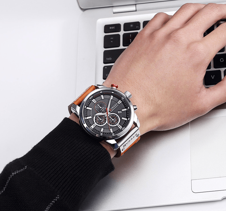 Men’s Elegant Sport Chronograph Watch with Leather Band