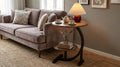 Modern Round Side Table with Wrought Iron Base for Living Room