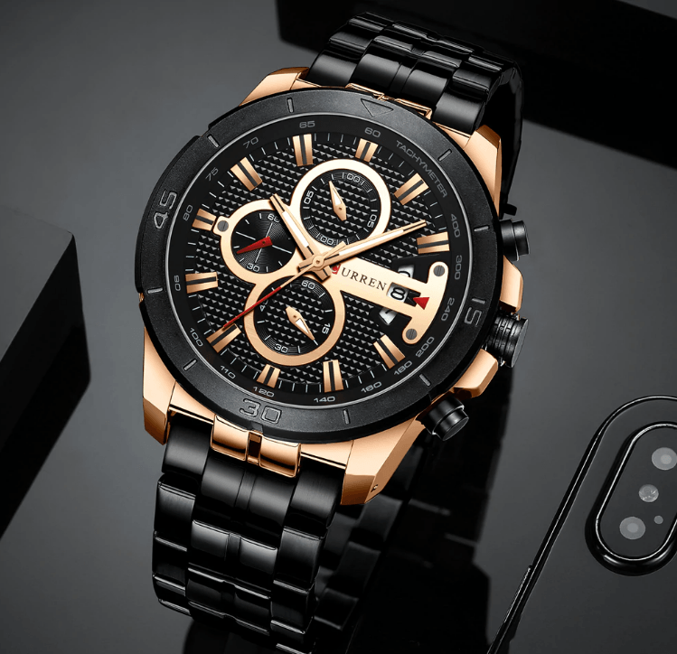 Men's Waterproof Chronograph Luxury Watch with Hardlex Dial