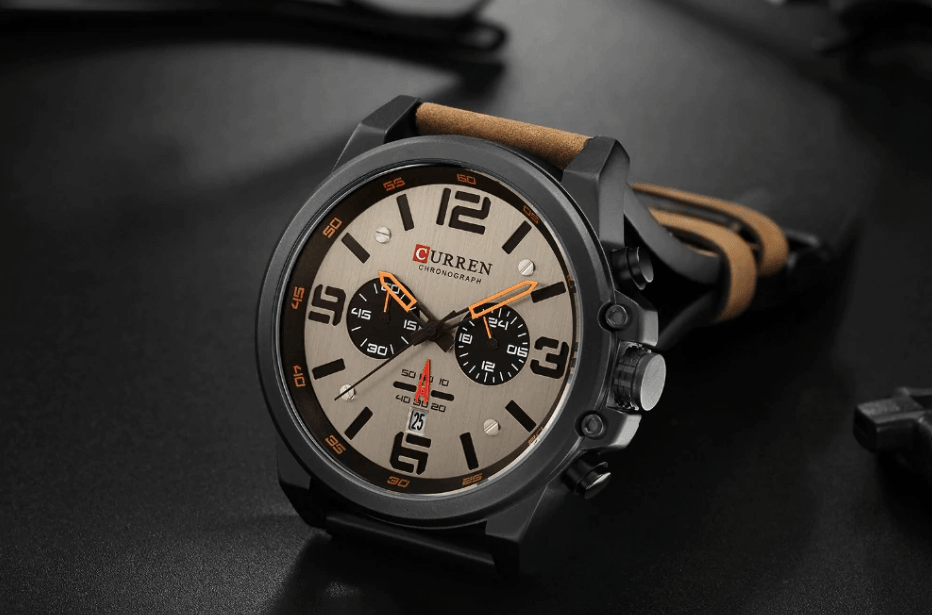 Retro Waterproof Chronograph Watch with Leather Strap & Steel Case