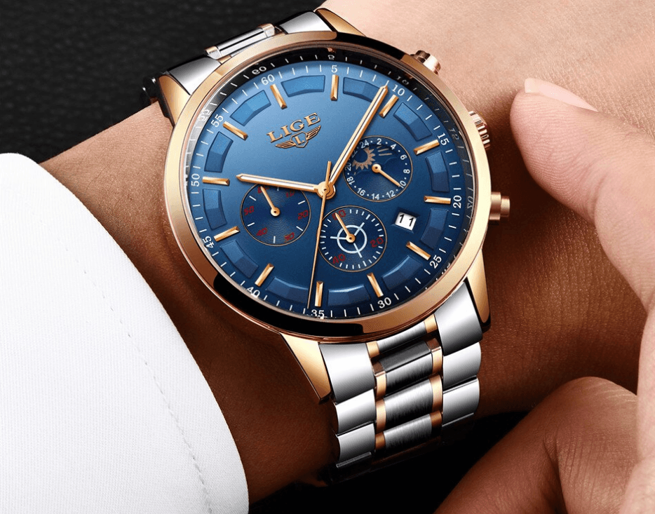 Men's Waterproof Chronograph Watch with Date Display & Luxury Dial