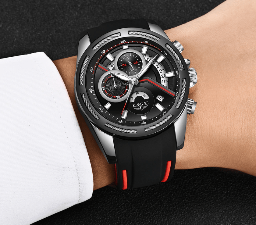 LIGE Men's Multifunction Sport Watch with Durable Rubber Strap