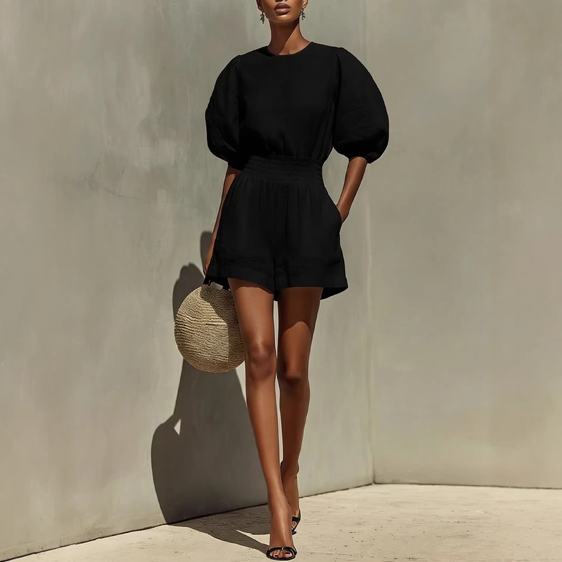 Women's Puff-Sleeve Top and Cropped Shorts Set - Image 6