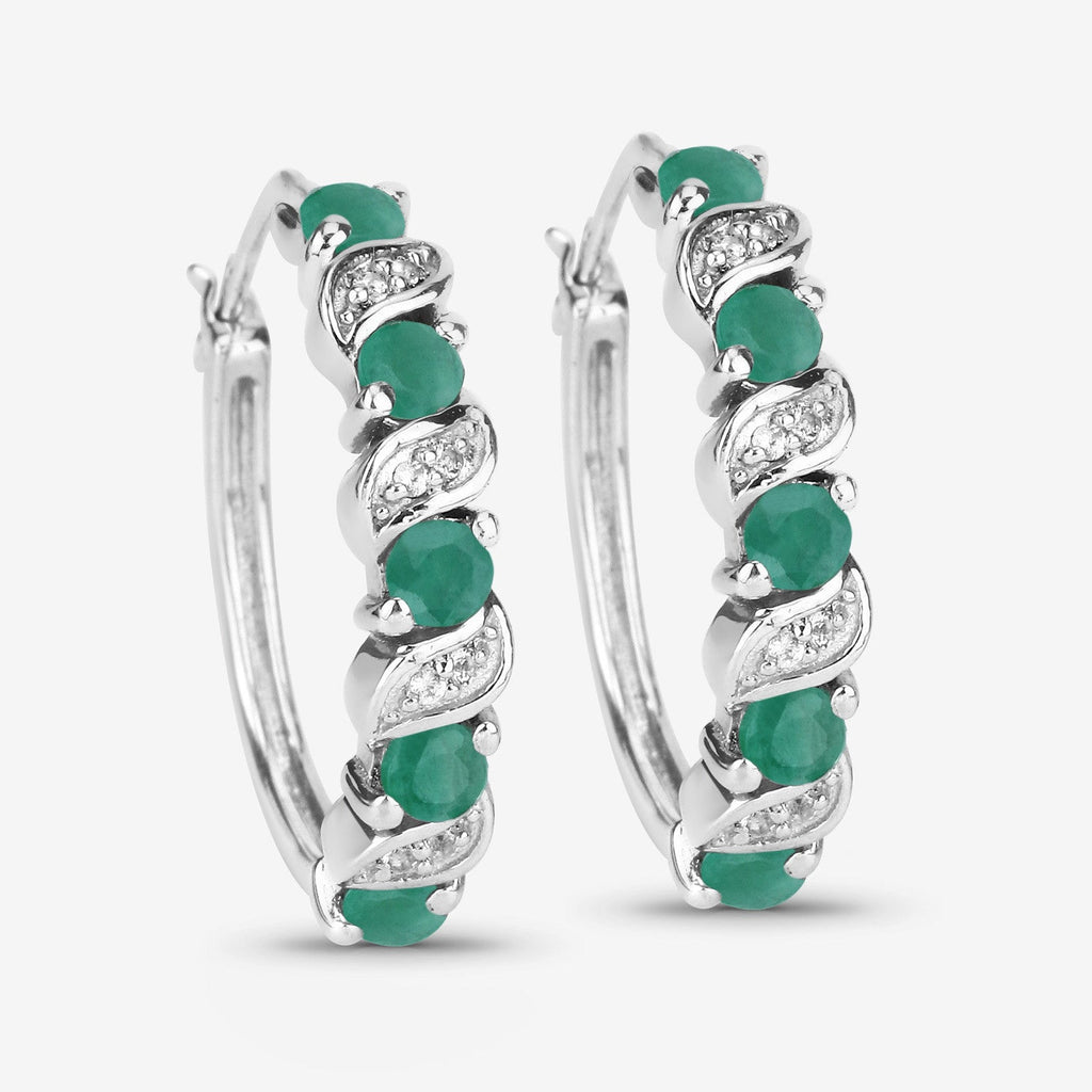 1.08 Carat Genuine Emerald and White Topaz .925 Sterling Silver Earrings
